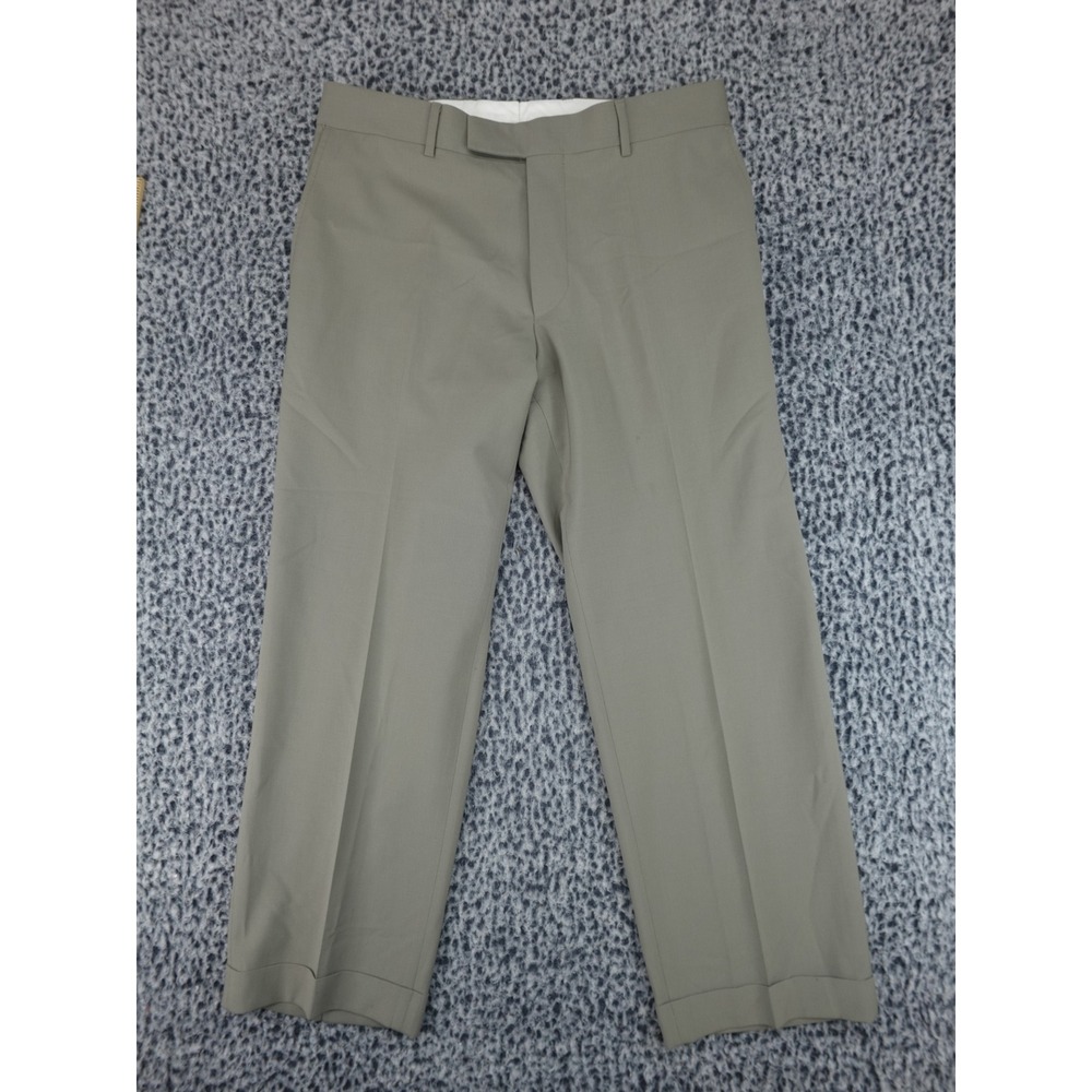 Hugo Boss Mens Dress Pants 34x26 Olive Taupe Flat Front Cuffed Hem Business